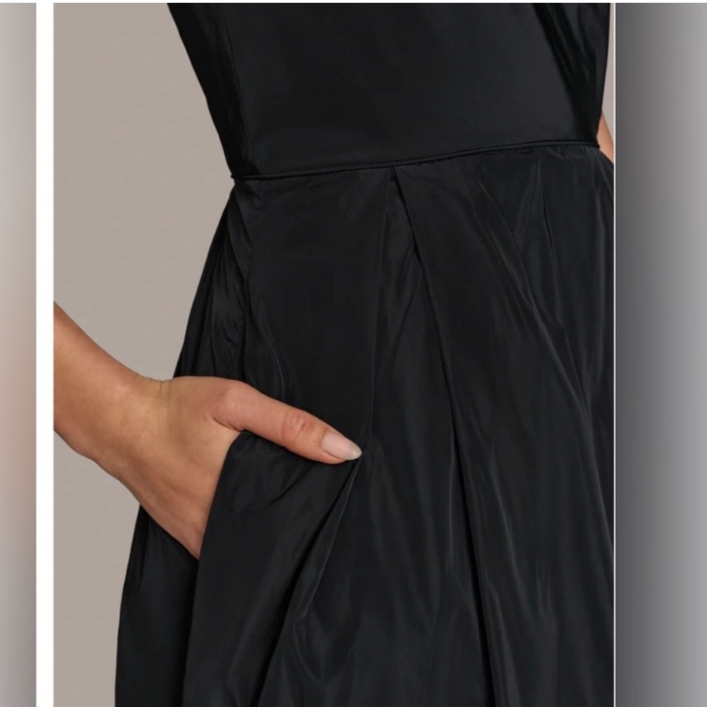 Donna Karan Black Asymmetrical Pleated Gown, black SIZE 12 - Picture 4 of 9